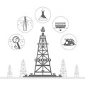 gas rig or oil derrick with icons of process production Royalty Free Stock Photo