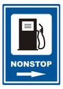 Gas station, blue background, road sign, nonstop, eps. Royalty Free Stock Photo