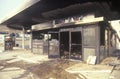Gas station burned out during 1992 riots, South Central Los Angeles, California Royalty Free Stock Photo