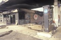 Gas station burned out during 1992 riots, South Central Los Angeles, California Royalty Free Stock Photo
