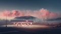 Hazy Landscape: Night Photography Of A Gas Station In 8k Resolution