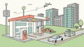 Gas station and city buildings, urban infrastructure and city service vector design Generative AI