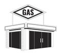 Gas station convenience store black and white 2D line cartoon object