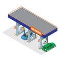 Gas station 3d isometric. Gas station concept. Gas station flat vector illustration. Fuel pump, car, shop, oil station