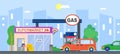 Gas station, fuel petrol for car, vector illustration. Flat service wtih gasoline, oil energy pump for transportation Royalty Free Stock Photo