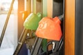 Gas station Fuel pump.Colorful Petrol pump filling nozzles in gas petrol filling station