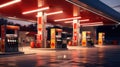 A gas station with fuel pumps, symbolizing the distribution and consumption of gasoline as a primary energy source