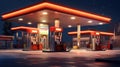 A gas station with fuel pumps, symbolizing the distribution and consumption of gasoline as a primary energy source