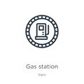 Gas station icon. Thin linear gas station outline icon isolated on white background from signs collection. Line vector sign, Royalty Free Stock Photo