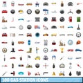 100 gas station icons set, cartoon style