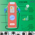 Gas station infographic. Retro petrolium station infograhic concept. Vector