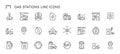 Gas station line icons. Fuel dispenser with price, petrol pump with electric charge and diesel canister. Vector petrol