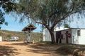 Gas station in Malagas, with boat and vintage truck visible Royalty Free Stock Photo