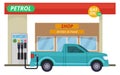Gas station with shop facade and car refueling with petrol Royalty Free Stock Photo