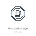 Gas station sign icon. Thin linear gas station sign outline icon isolated on white background from traffic signs collection. Line Royalty Free Stock Photo