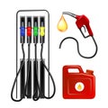 Gas Station Tool, Hosepipe And Canister Set Vector