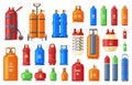 Gas steel cylinder. Gas tank, oxygen, propane or butane metal flammable containers, helium, petroleum gas cylinders Royalty Free Stock Photo