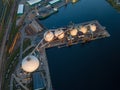 Gas storage terminal in the sea port. Baltic sea, Daugava river.