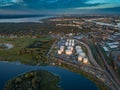 Gas storage terminal in the sea port. Baltic sea, Daugava river.