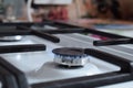 Gas stove, blue fire. The use of domestic gas for domestic purposes Royalty Free Stock Photo