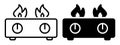 Gas Stove Burner Icon Set with Flames and Knobs in Two Color Variations Royalty Free Stock Photo