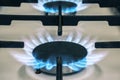 Gas stove flame on kitchen. Blue fire flame from stove Royalty Free Stock Photo