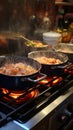 Gas stove magic Pots harmonize, cooking delicious food in kitchen Royalty Free Stock Photo