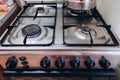 The gas stove is turned off in the kitchen in the apartment Royalty Free Stock Photo