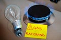 Gas stove and `gas rationing` ticket. Energy crisis and economic recession.