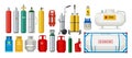 Gas tanks. Compressed oxygen propane dangerous cylinder tanks vector cartoon collection Royalty Free Stock Photo