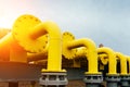 Gas transportation industry. Yellow gas pipeline power technology. Fuel pipe energy equipment. Gas pumping station