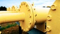 Gas transportation industry. Yellow gas pipeline power technology. Fuel pipe energy equipment. Gas pumping station