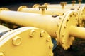 Gas transportation industry. Yellow gas pipeline power technology. Fuel pipe energy equipment. Gas pumping station