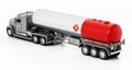 Gas truck with aluminum fuel tanker trailer. 3D illustration Royalty Free Stock Photo