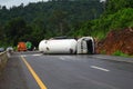 gas truck side down