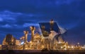 Gas turbine electrical power plant at dusk with blue hour.