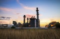 Gas turbine electrical power plant at dusk In industrial estate with blue hour Royalty Free Stock Photo