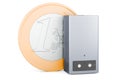 Gas water heater with euro coin, 3D rendering