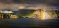 Gasadalur rainbow panorama Royalty Free Stock Photo