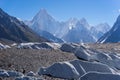 Gasherbrum mountain massif in a morning behide Baltoro glacier, Royalty Free Stock Photo