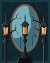 The gaslights cast a deceiving glow on the cracked mirrors making the reflections appear distorted and unsettling Royalty Free Stock Photo