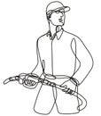 Gasoline Attendant Holding a Gas Fuel Nozzle Continuous Line Drawing