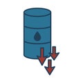 Gasoline barrel tank with arrows fill style icon