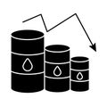 Gasoline barrels with arrow decreasing oil prices flat style