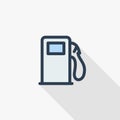 Gasoline filling station, column thin line flat color icon. Linear vector symbol. Colorful long shadow design. Royalty Free Stock Photo