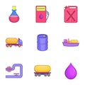 Gasoline icons set, cartoon style