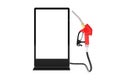 Gasoline Pistol Pump Fuel Nozzle, Gas Station Dispenser with Blank Trade Show LCD Screen Display Stand as Template for Your Design Royalty Free Stock Photo