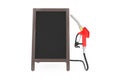 Gasoline Pistol Pump Fuel Nozzle, Gas Station Dispenser with Blank Wooden Menu Blackboards Outdoor Display. 3d Rendering Royalty Free Stock Photo