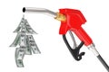 Gasoline Pistol Pump Fuel Nozzle, Gas Station Dispenser with Droplet of Dollars Bills. 3d Rendering Royalty Free Stock Photo