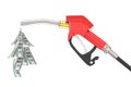 Gasoline Pistol Pump Fuel Nozzle, Gas Station Dispenser with Droplet of Dollars Bills. 3d Rendering Royalty Free Stock Photo